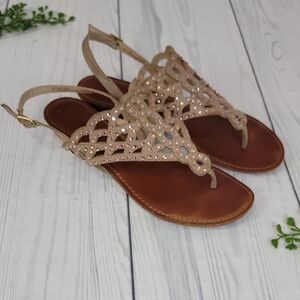 Zigi Soho Ziglny Mariane Flat Sandals Crystal Embellished Womens Size 8.5